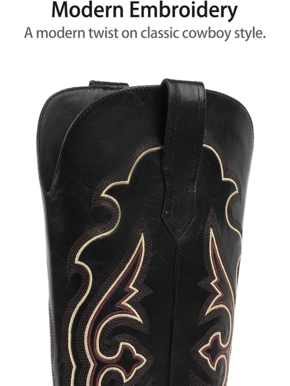 Women's Black Embroidered Western Cowgirl Boots with Chunky Heel Comfort Boot - Picture 4 of 7